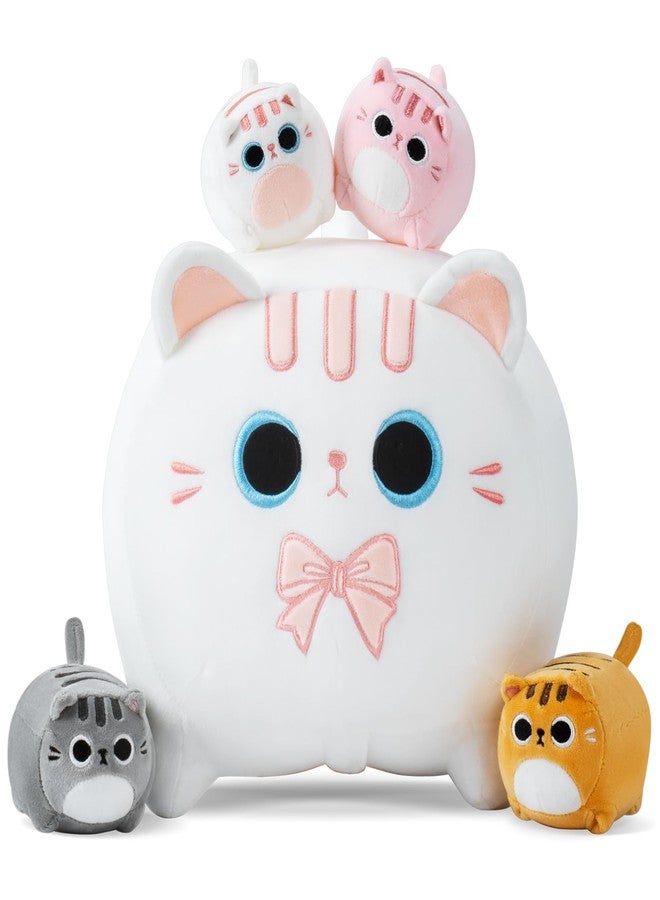 Auspicious beginning White Cat Plush, 5 PCS Cat Plush Stuffed Animal Family, 16" White Cat Mommy Plushie with 4 Baby Kittens Cat Plushies for Kids, Kawaii Cat Plush Toy Christmas Birthday Gifts for Kids Boys Girls - Image 1